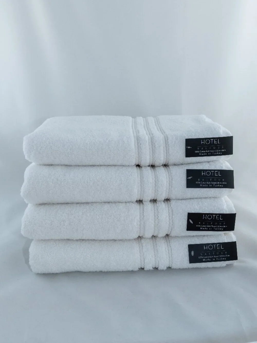 NWT 4Pc Hotel Balfour Turkish Cotton Pure White Towels Ribbed Dobby Border